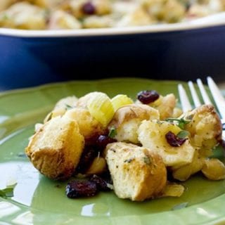Cranberry Macadamia nut stuffing on a plate