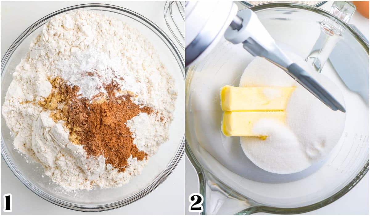 The butter and sugar are whipped either, and the dry ingredients are in a mixing bowl.