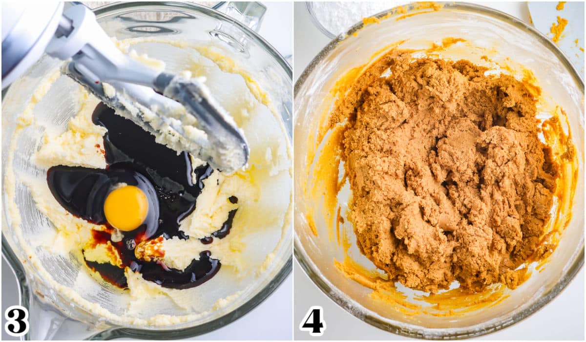 The wet and dry ingredients mixed together in the bowl of a stand mixer.