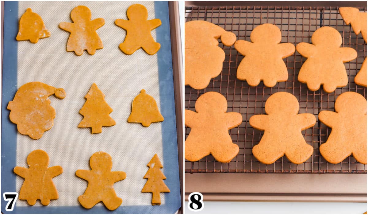 The cookies before and after they are baked.