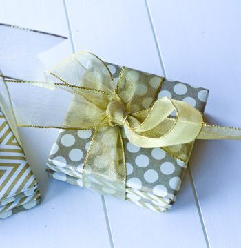 DIY coasters gift set wrapped with a bow