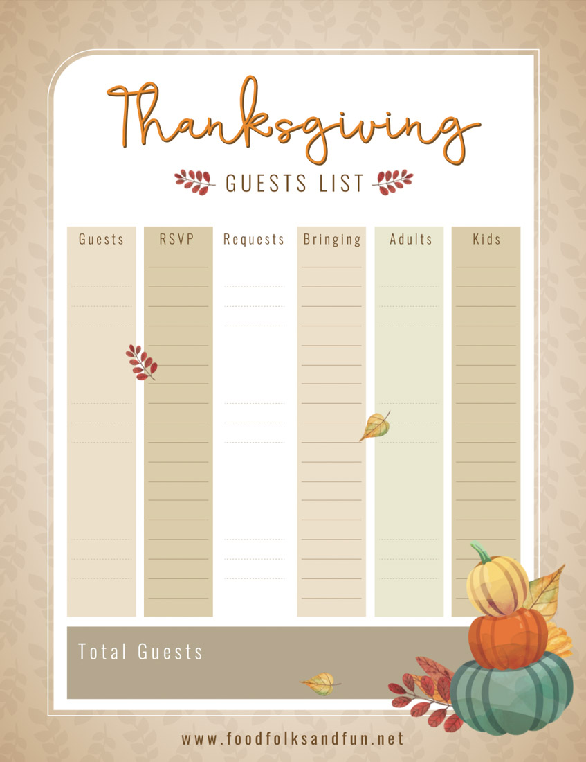 A picture of the Thanksgiving Guest List Printable.
