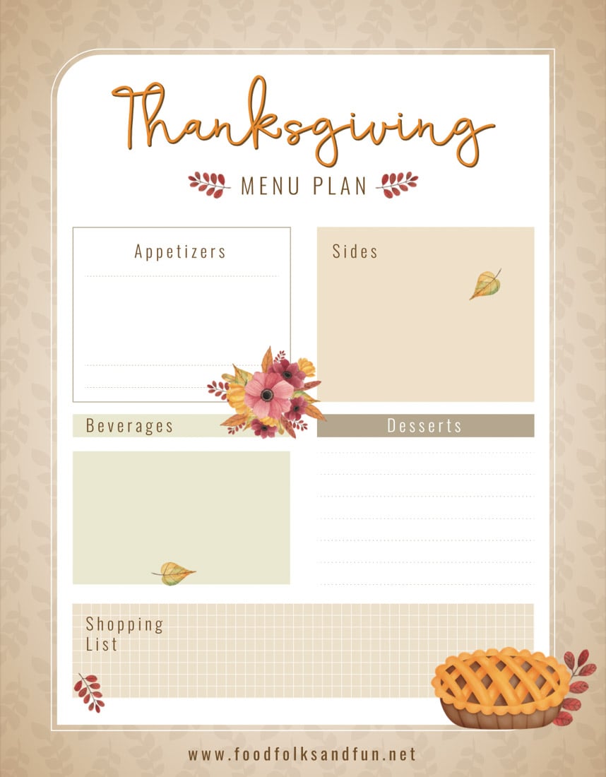 A picture of the Thanksgiving Meal Planner Printable.