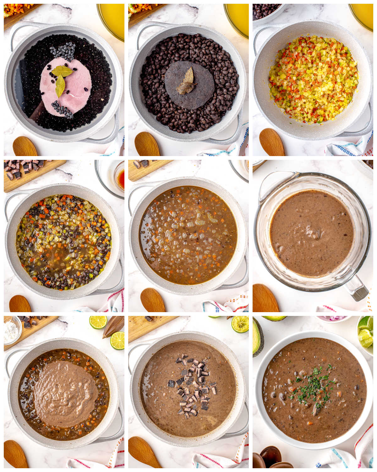 A picture collage of how to make this Black Bean Soup recipe.