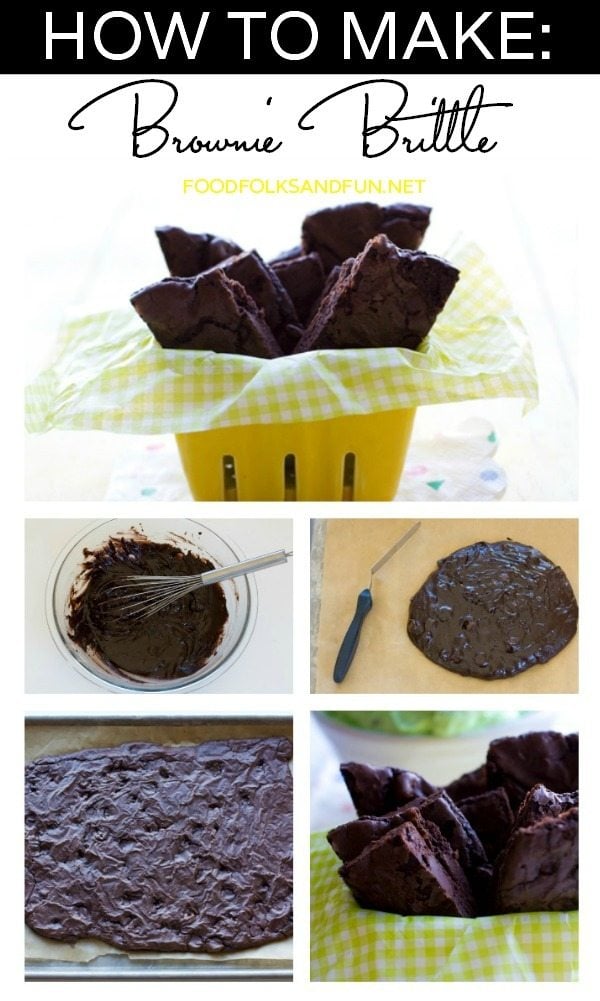 Picture collage showing how to make brownie brittle.