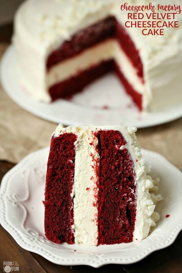 I made this exact cheesecake cake 2 holiday seasons ago and it was an absolute hit! It's a dead-on copycat recipe of The Cheesecake Factory's Red Velvet Cheesecake Cake. Click here for the recipe. - www.theballeronabudget.com