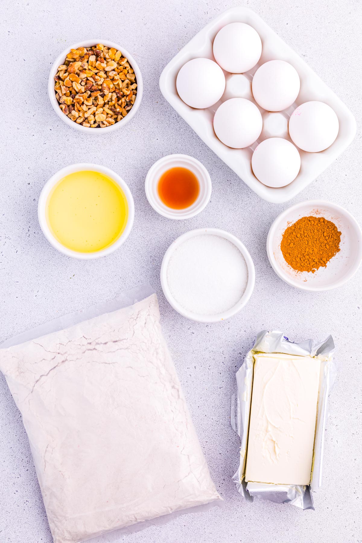 All of the ingredients needed to make these carrot cake bars.