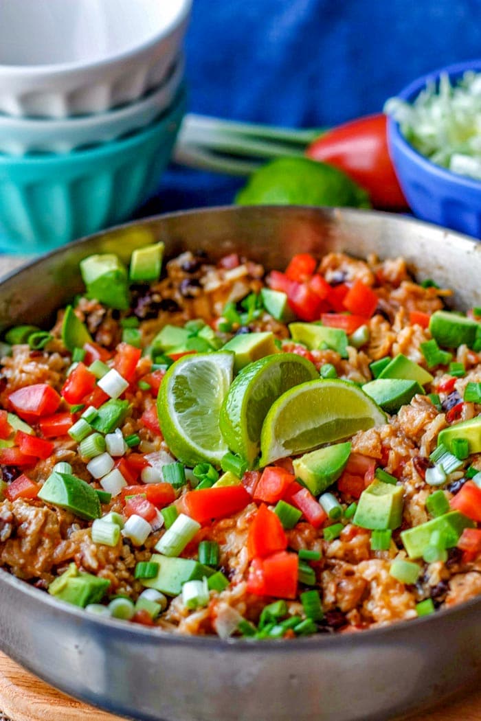 One Pot Chicken Burrito Bowls – made from pantry ingredients!