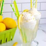 The finished Lemonade Float in a clear glass with a straw.
