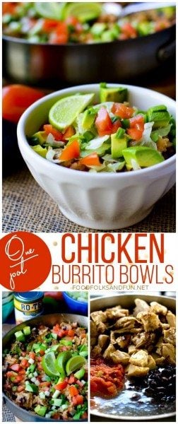 One Pot Chicken Burrito Bowls picture collage for Pinterest.
