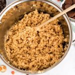 Stir the Rice Krispies into the peanut butter mixture until combined.
