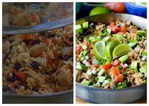 Finished process shots of one pot Chicken Burrito Bowls