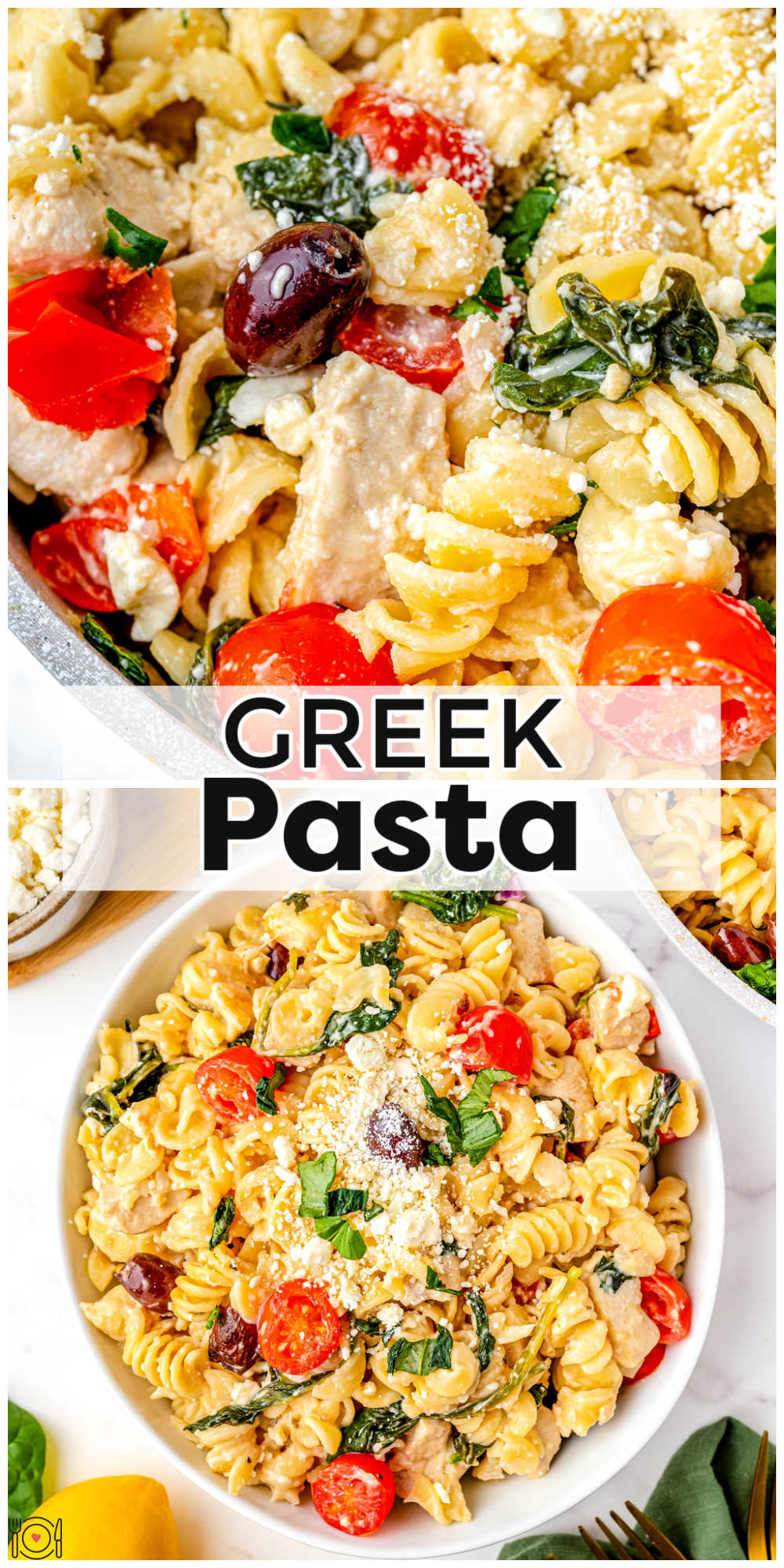 This Greek Pasta recipe is packed with flavor and tastes like it took all day to make! It has the most delectable lemon cream sauce that ties everything together. via @foodfolksandfun