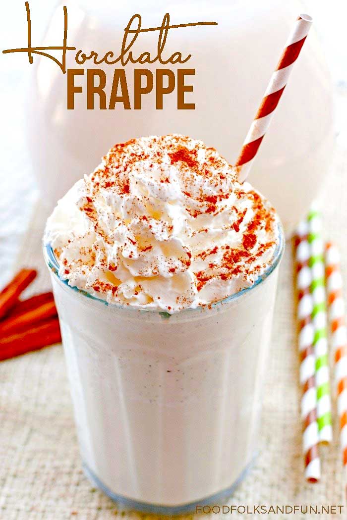 Horchata made into a Horchata Frappuccino and garnished with whipped cream and cinnamon.