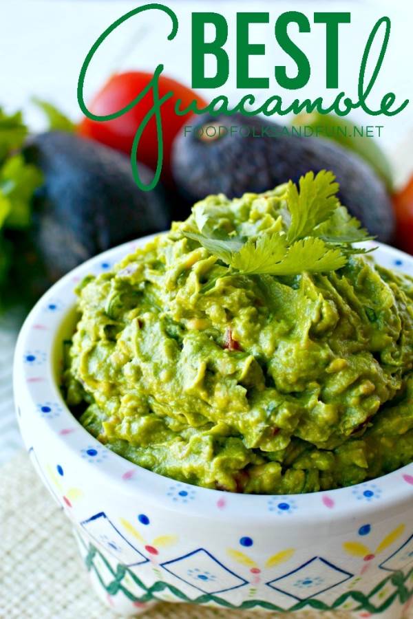 A bowl of homemade guacamole with text overlay for Pinterest