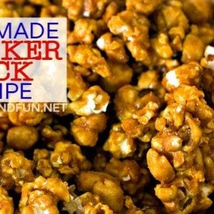 A close-up of Homemade Cracker Jacks with text overlay for Pinterest
