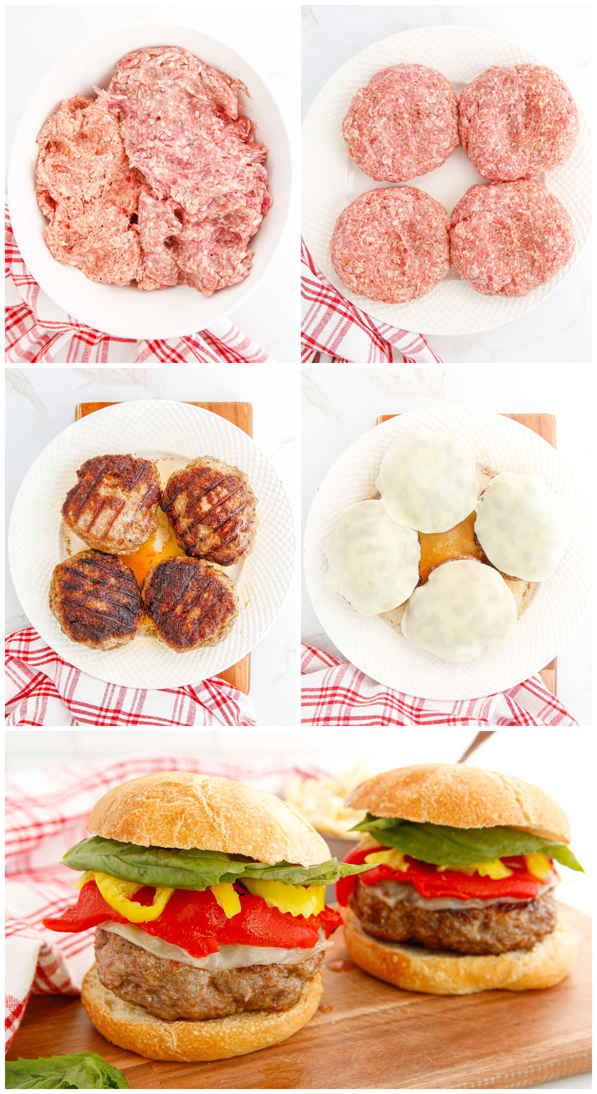 A picture collage showing how to make this Italian Sausage Burgers recipe.