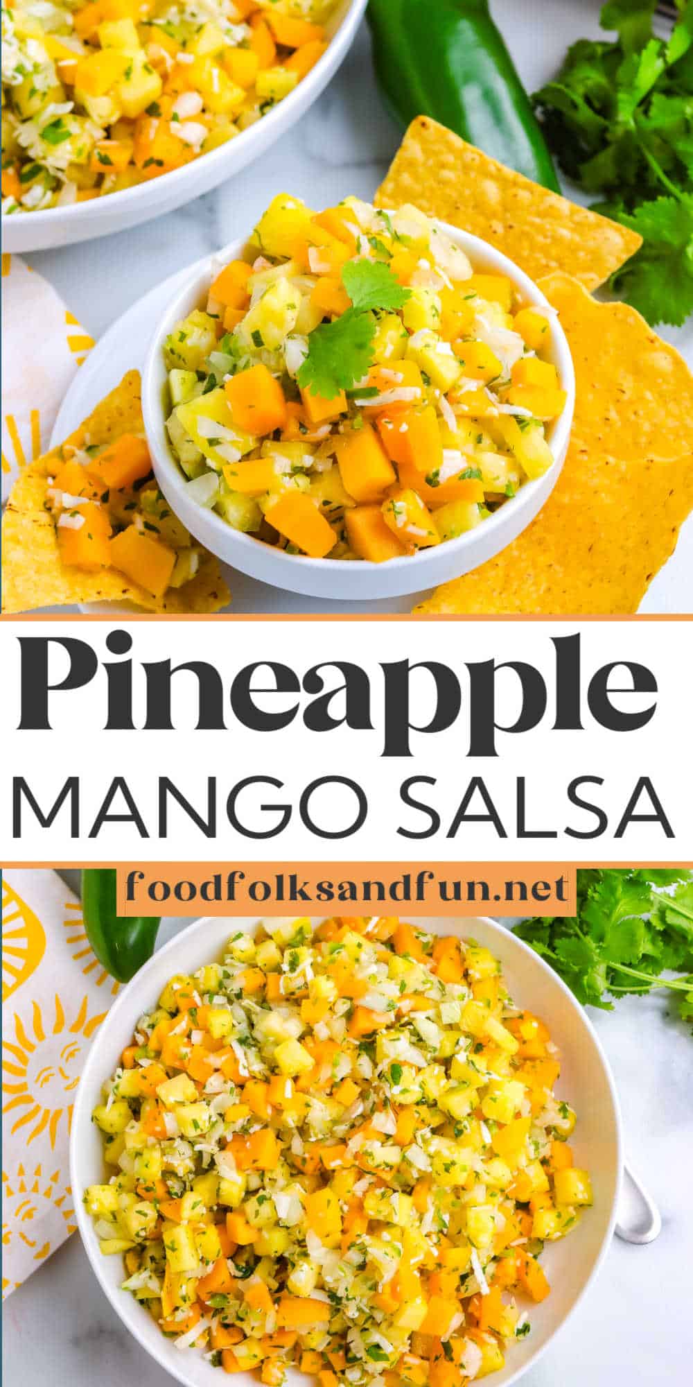 Pineapple Mango Salsa is a refreshing fruit salsa that goes well with various. The bright pineapple and mango are tasty with the spicy ginger and sweet coconut. via @foodfolksandfun