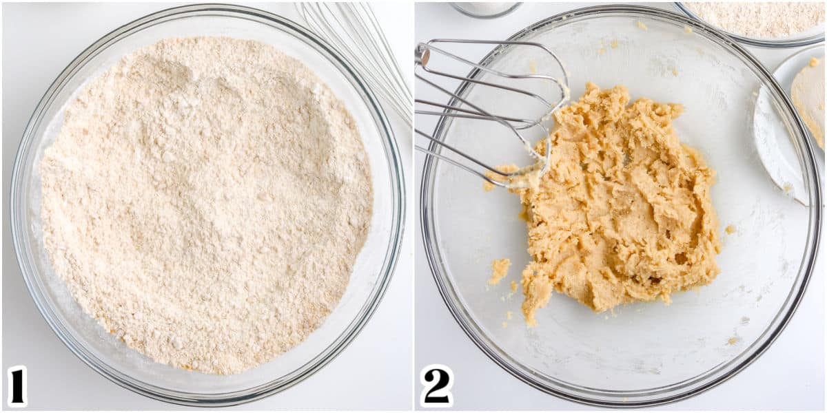 The dry ingredients sifted and the wet ingredients beat together.