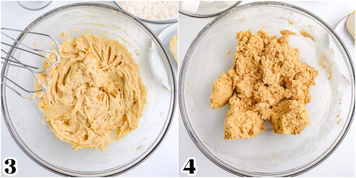 The cookie dough before and after the dry ingredients are added.