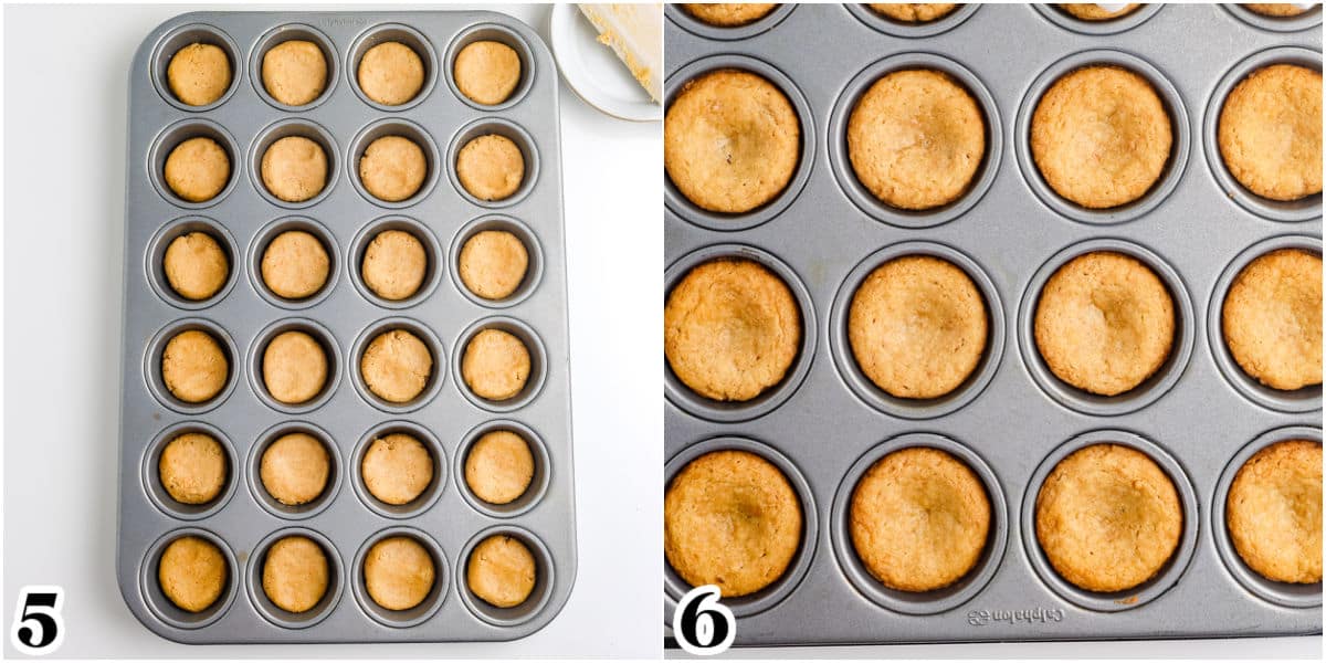 The smore bites base before and after being baked.