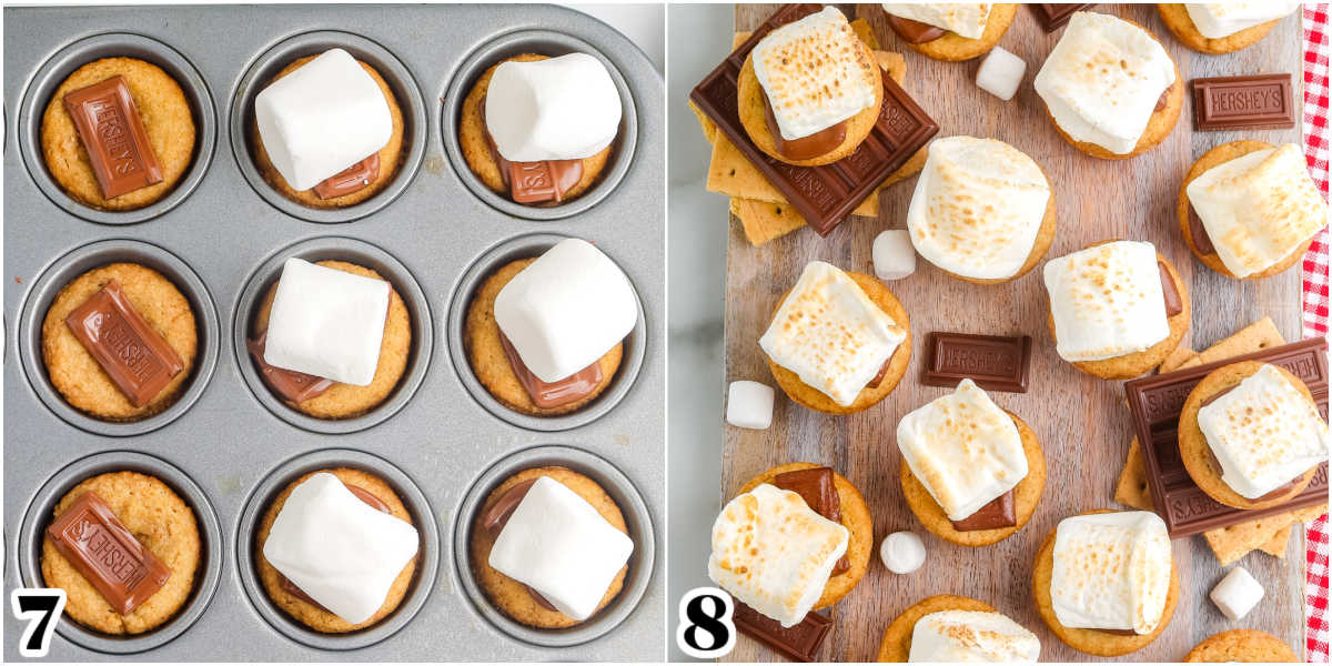 The smore bites before and after going under the broiler.