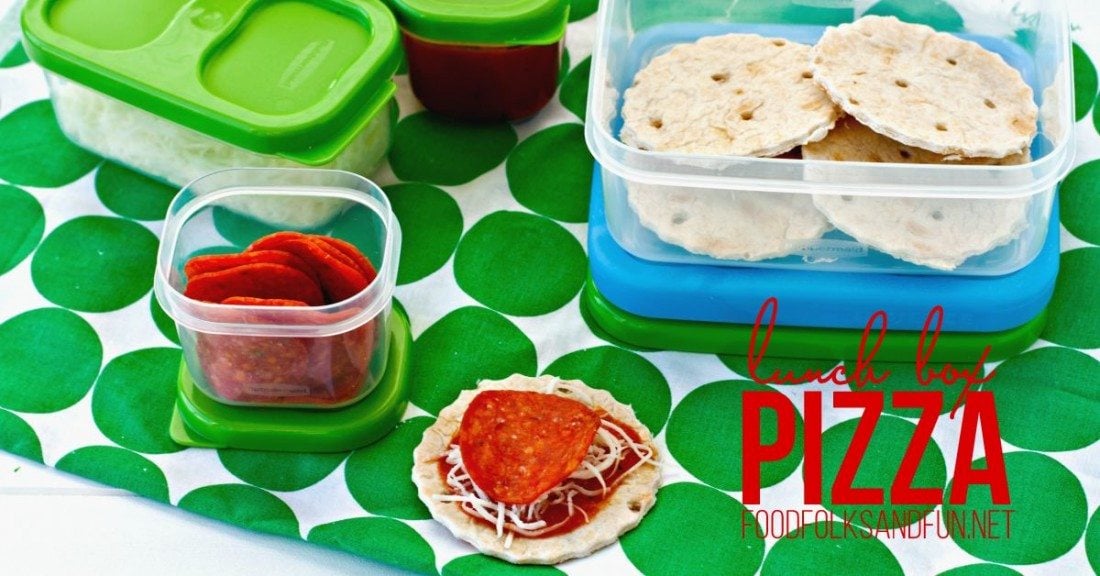 Lunch Box Pizza with text overlay for Pinterest