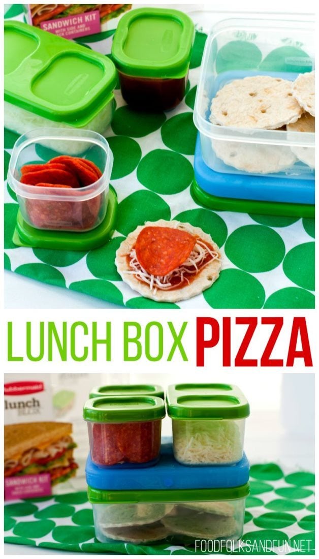 A collage of lunch box pizzas with text overlay for Pinterest