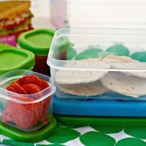 Ingredients needed for making lunch box pizzas in Tupperware containers