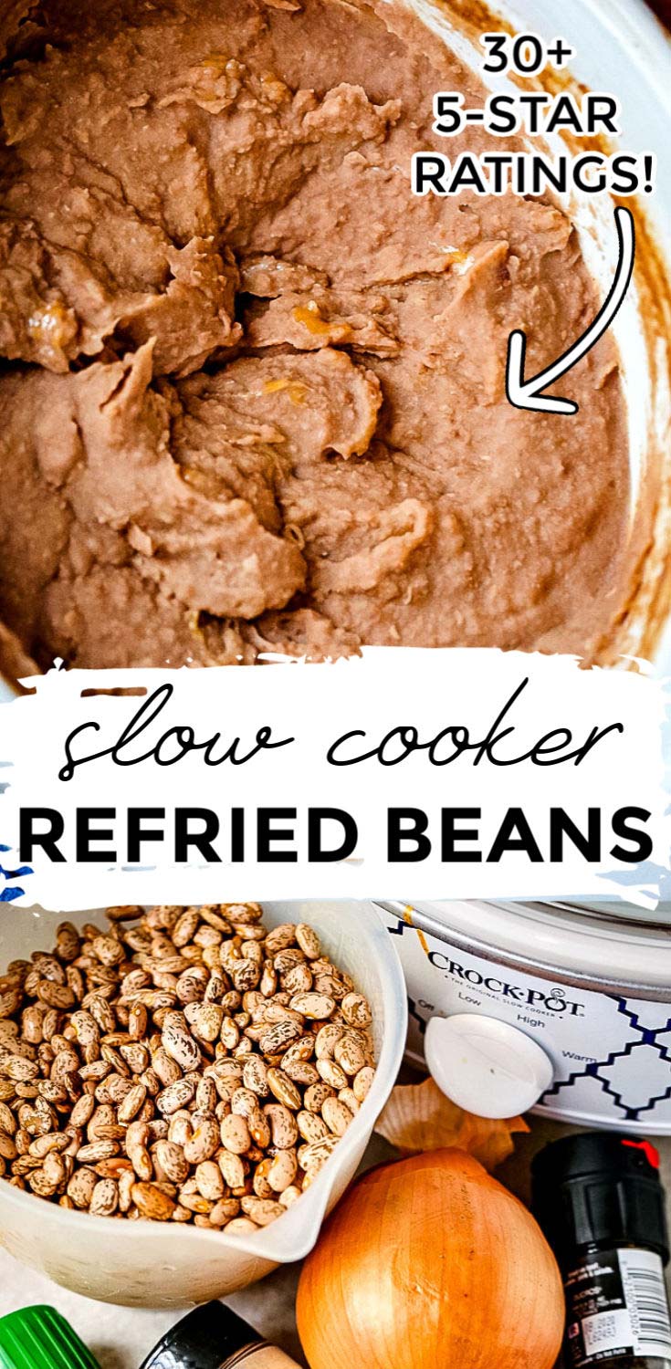 This Restaurant Style Refried Beans recipe is made in a slow cooker and no bean soaking is required! This recipe serves 12 and costs $2.13 to make. That’s just 18¢ per serving! via @foodfolksandfun