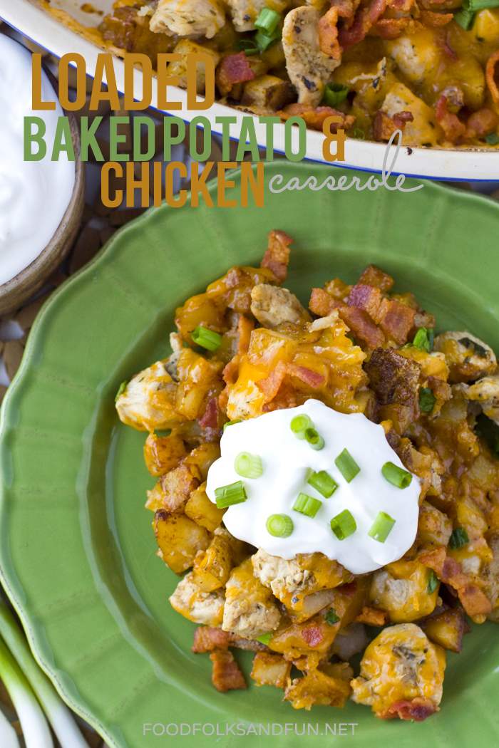 This Loaded Baked Potato Chicken Casserole Recipe is perfect for weeknight family dinners. It’s a family-favorite and some serious comfort food!