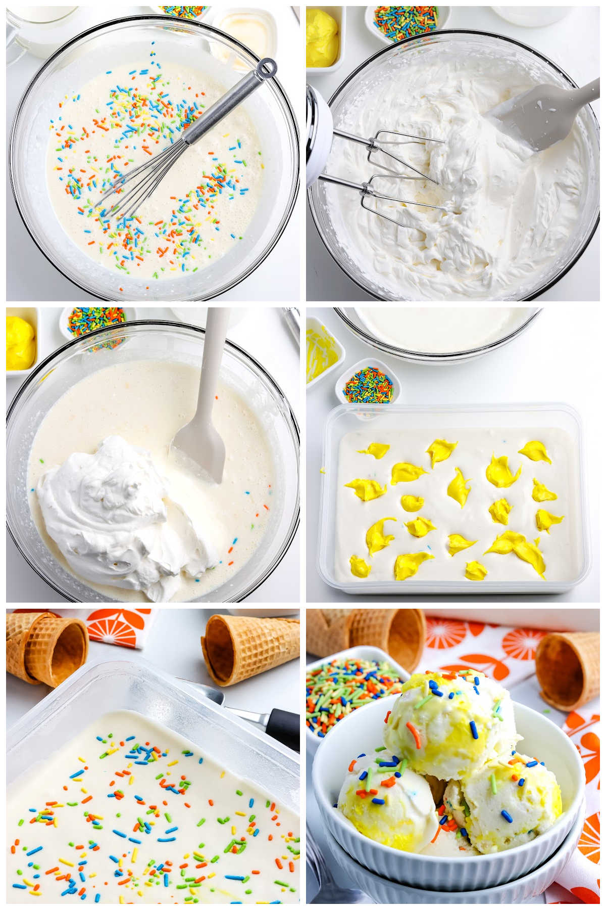 A picture collage of how to make this Funfetti Ice Cream recipe.