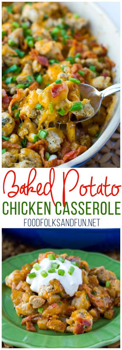 This Loaded Baked Potato Chicken Casserole Recipe is perfect for weeknight family dinners. It’s a family-favorite and some serious comfort food! 
