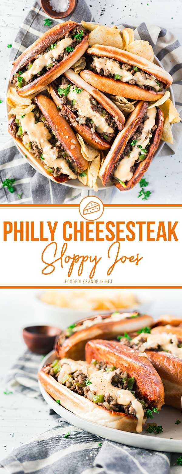These Philly Cheesesteak Sloppy Joes are serious comfort food. They make a great weeknight meal or tasty game day snacks, and they cost just $2.02 per serving! 20 minutes is all you need to make this recipe! via @foodfolksandfun