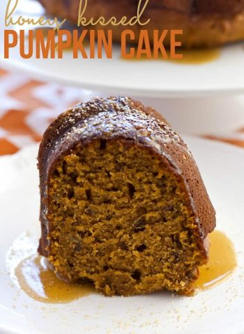 This Honey Kissed Pumpkin Cake is laced with pecans and it is sweetened with tasty honey flavor. Serve this pumpkin cake for dessert or for brunch!