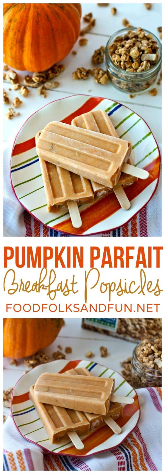 Collage of Pumpkin Parfait Breakfast Popsicles with text overlay for Pinterest