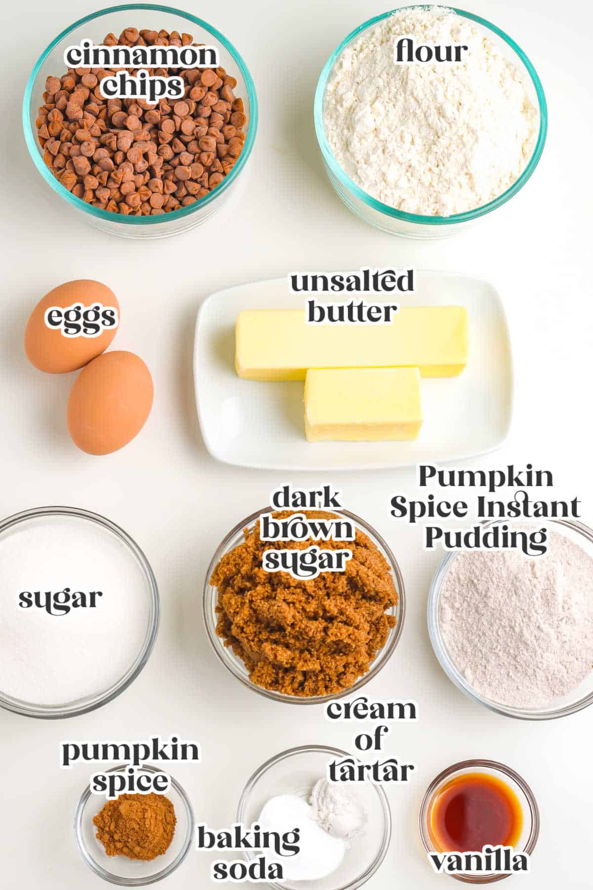 Ingredients for this recipw with text overlay labeling each one.