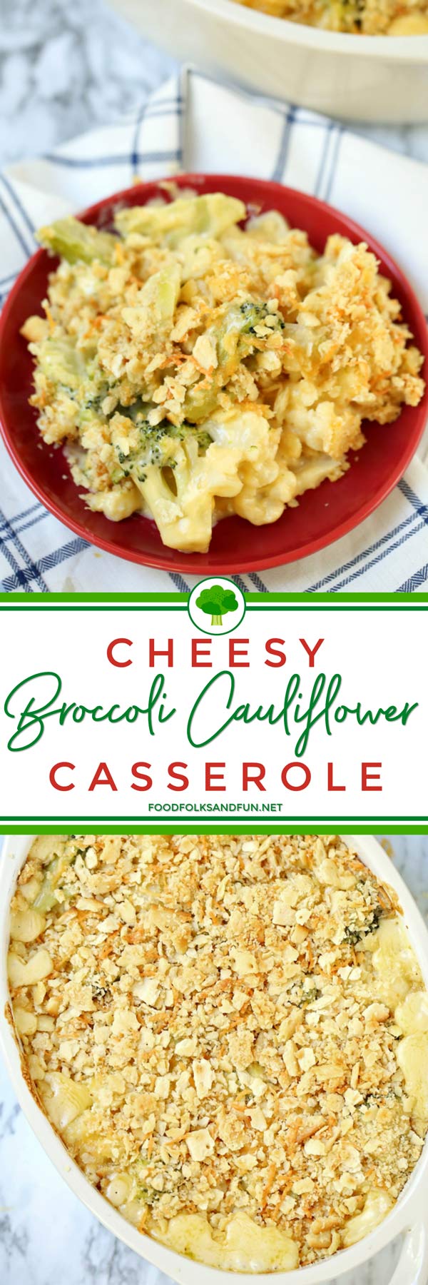 This Cheesy Broccoli Cauliflower Casserole is not only delicious but super quick & easy to make, too! Whether you’re hosting Thanksgiving or need a side dish to bring, this recipe will be a great addition to any Thanksgiving dinner! via @foodfolksandfun