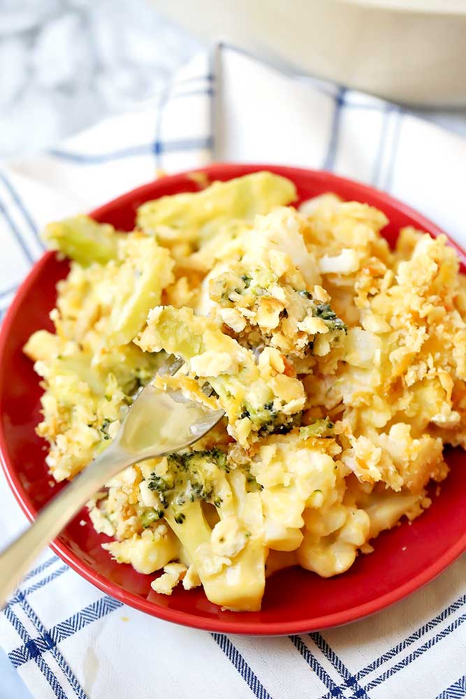 This Broccoli Cauliflower Casserole is cheesy and oh so delicious!