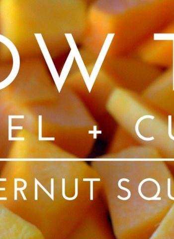Butternut squash pieces with text overlay for social media