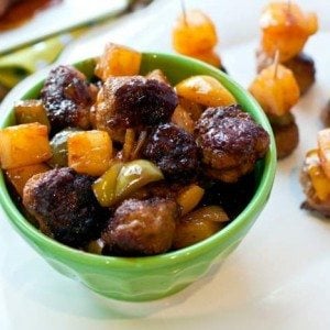 A bowl of sweet and sour cocktail meatballs