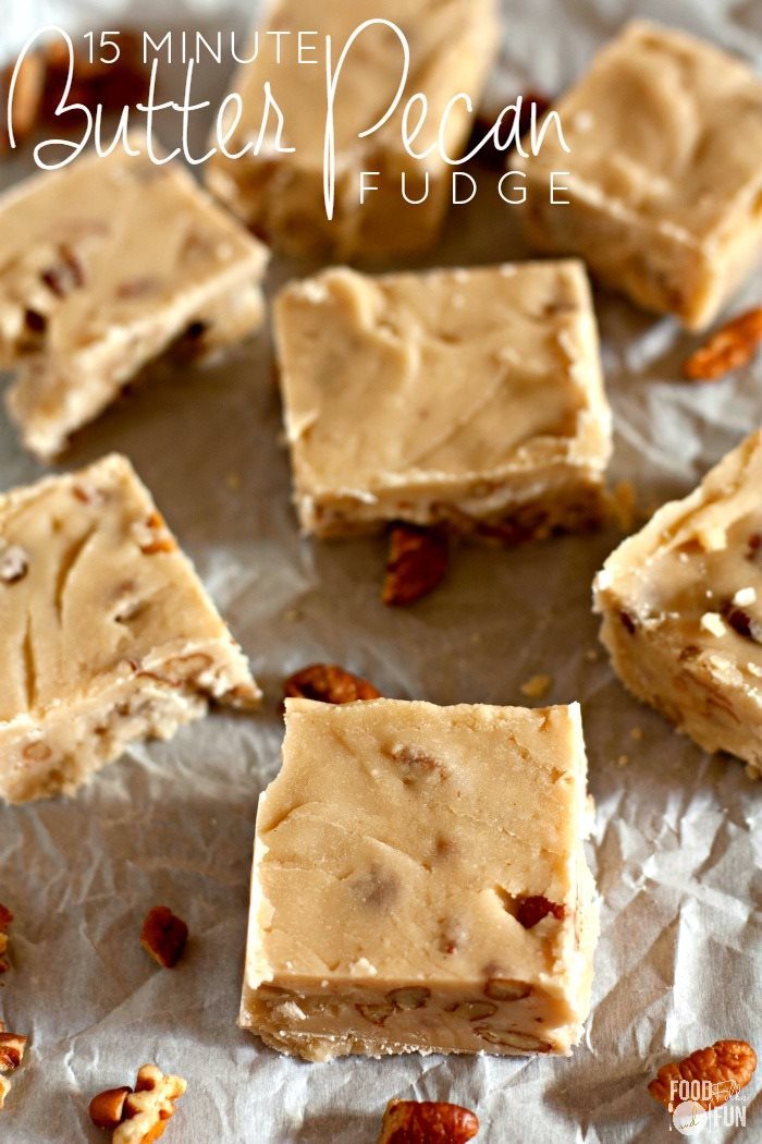 Overhead picture of fudge squares on a piece of parchment paper 