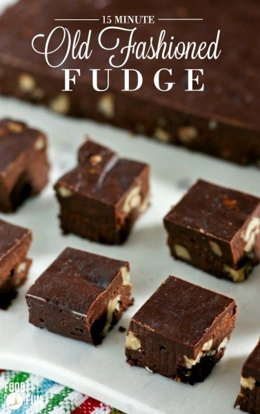 Fudge squares on a marble platter. 