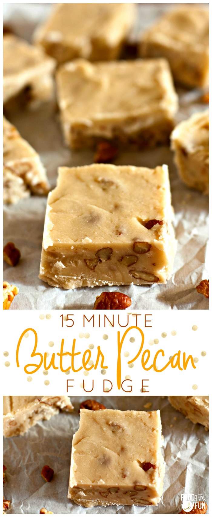 Picture collage of Butter Pecan Fudge. 