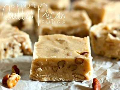 Close up picture of butter pecan fudge. 