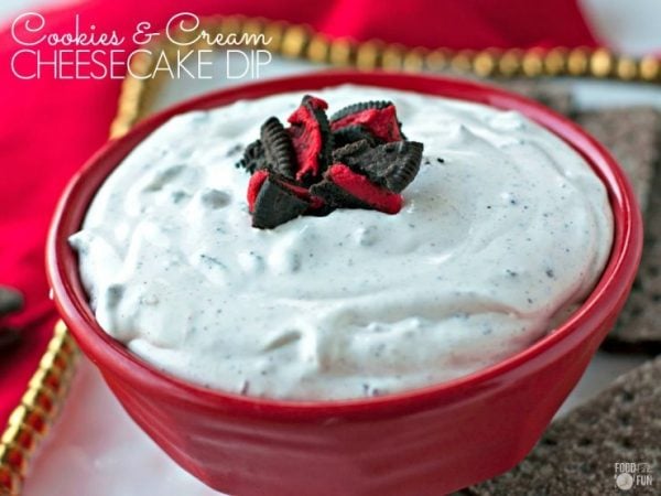 Cheesecake Dip in a red bowl 