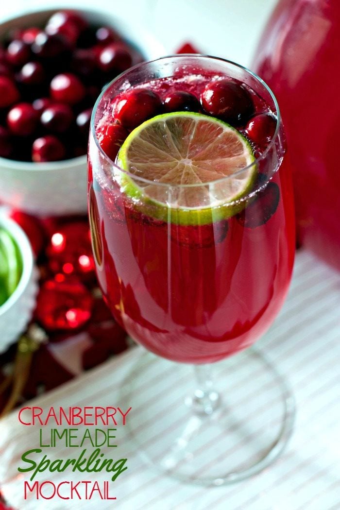 Sparkling Cranberry Mocktail in a pretty glass. 
