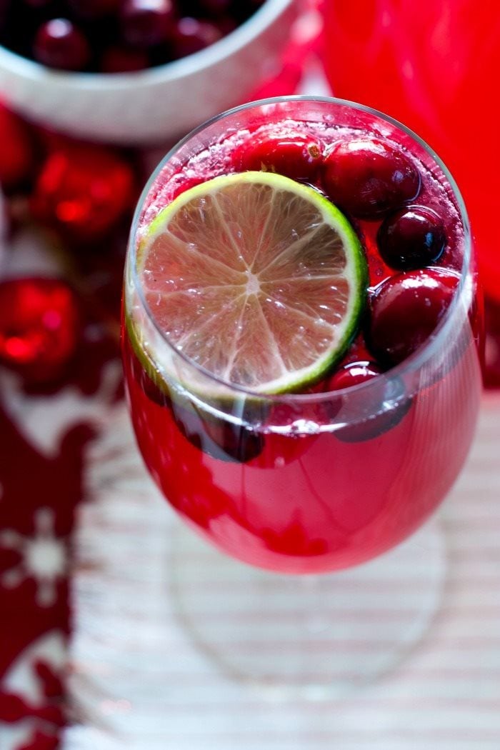 Overhead picture of cranberry mocktail recipe. 