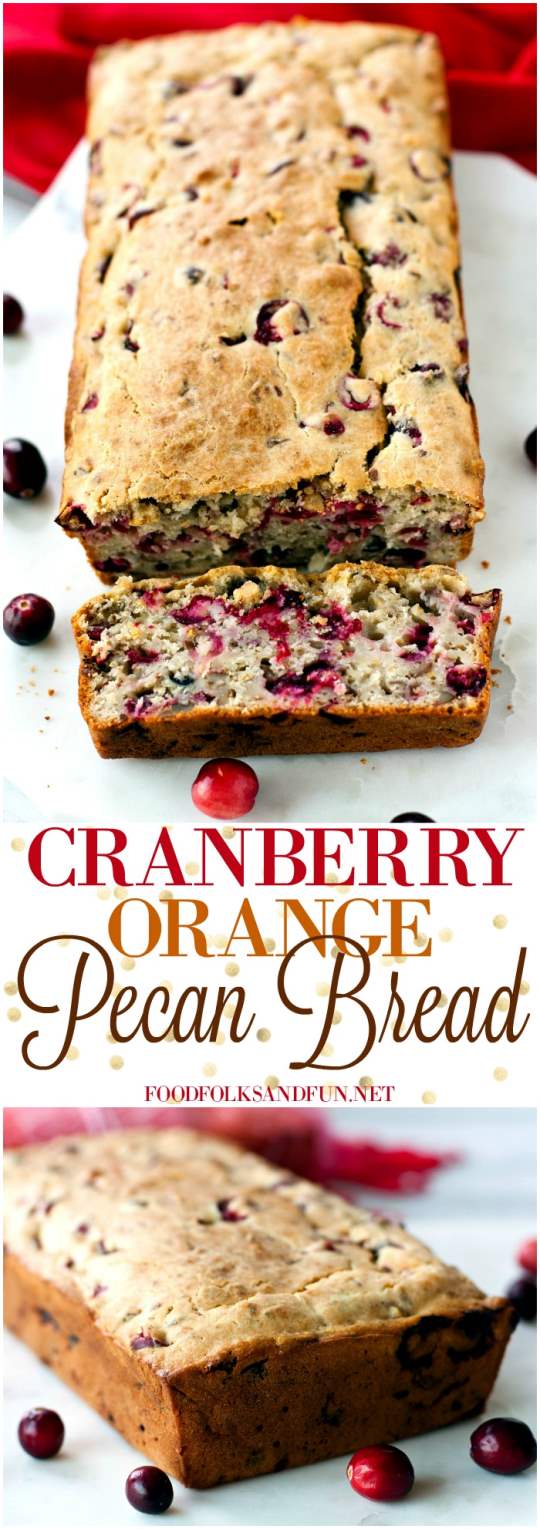 Picture collage of Cranberry Orange Pecan Bread. 