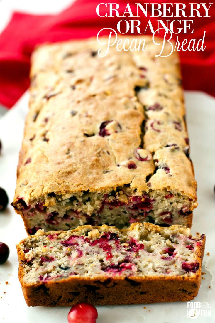 Cranberry bread with a piece cut off. 